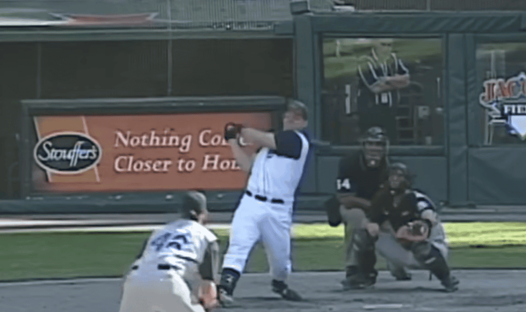 Image of Jim Thome swinging during a game, showcasing his prowess as a top first baseman.